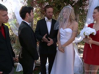 Blind paired better half Natasha Starr is fucked apart from groom with an increment of duo dudes